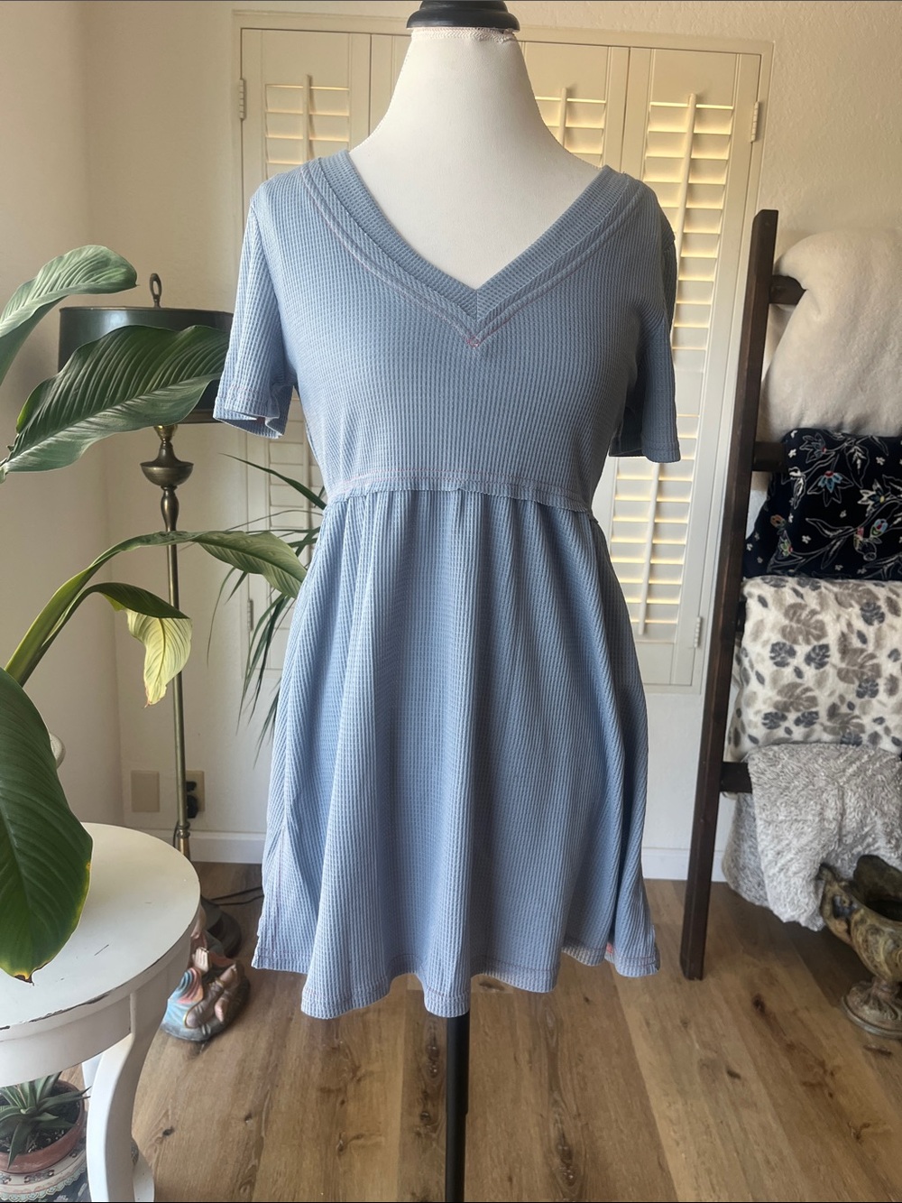 Umgee Light Blue V-Neck Short Sleeve Mini Dress